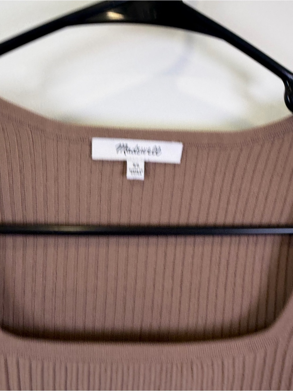 Madewell Ribbed Square Neck Long Sleeve Knit Top Taupe Brown XS Mushroom Capsule - Picture 2 of 10